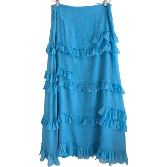 nina austin Y2K silk chiffon coquette ruffle blue fairy whimsy maxi slip medium - Picture 2 of 7